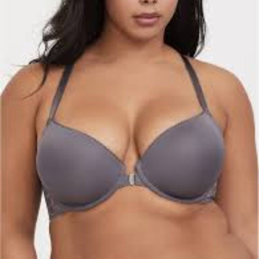 Torrid XO Plunge Push-Up Front-Close Racerback Bra 40D Gray